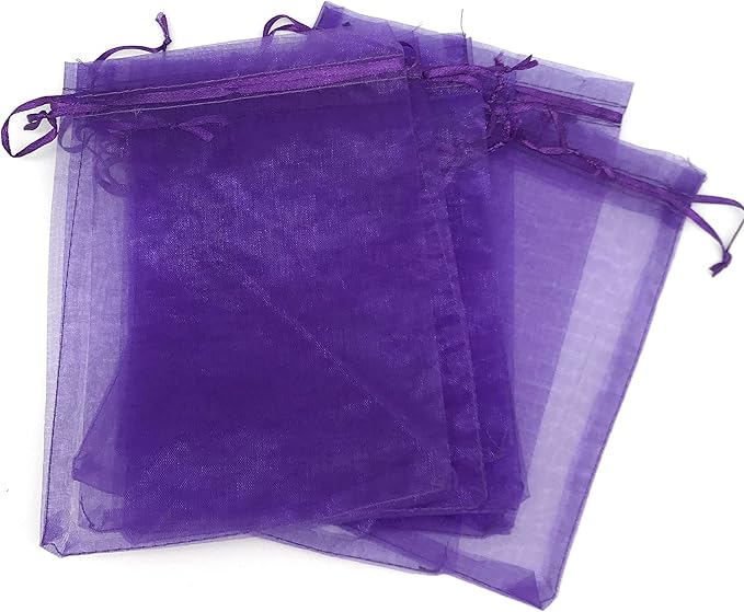 TheDisplayGuys 48-Pack 6x8 Purple Sheer Organza Gift Bags with Drawstring, Jewelry Candy Treat Wedding Party Favors Mesh Pouch