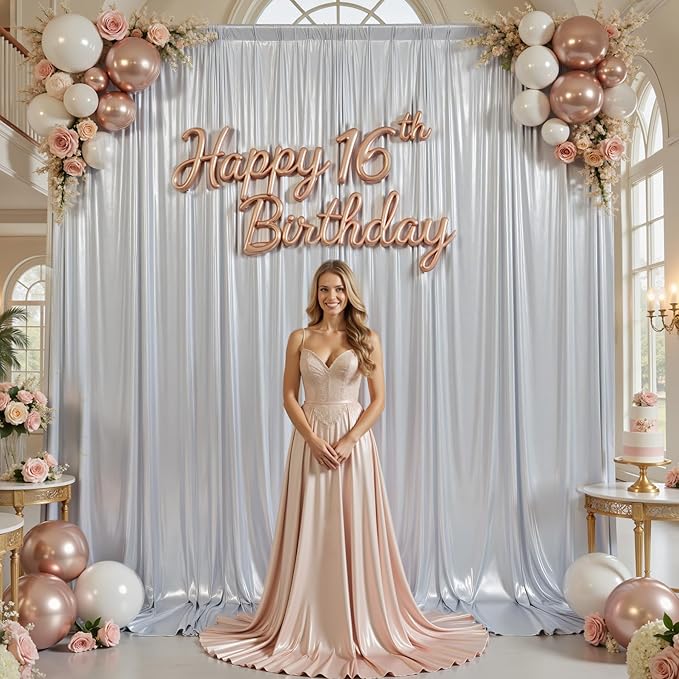 PartyVillage 10x10FT Silver Sequin Backdrop Curtain -2 Panels 5x10FT Wrinkle Free Shimmer Back Drop Cloth, Glitter Backdrop Drapes for Photography, Birthday, Wedding, Graduation Background