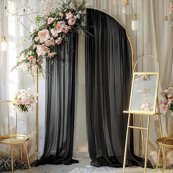 Black Wedding Arch Draping Fabric 2 Panels 30'' x 20FT Black Drapes Sheer Fabric Backdrop Arch Draping Fabrics for Wedding Ceremony Birthday Party Bridal Shower Decoration