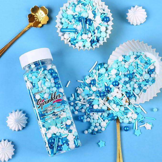 Blue Sprinkles for Cake Decorating, Galaxy Blue Sprinkles Mix, Metallic Sprinkle Mix for Cupcakes, Macaron, Ice Cream, and Cookies(120g/4.23oz)