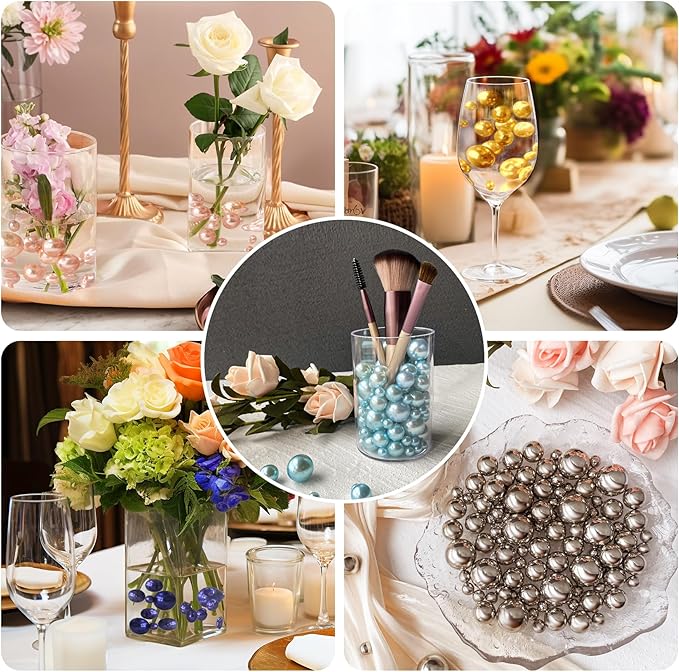 120 PCS 8/14/20mm No Hole Polish Pearl Beads for Centerpiece, Light Purple Beads Decorative Vase Fillers, Plastics Pearls for Vases, Table Scatters, Wedding Party Decor