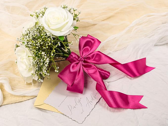 Rose Red Satin Ribbon 1-1/2 inch X Continuous 50 Yards, Single Face Polyester Ribbon Perfect for Gift Wrapping, Flower Bouquet, Wedding Decor, Crafts, Bow Making, Sewing and More