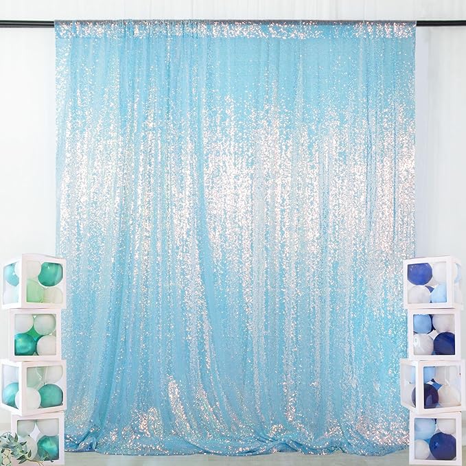 ShinyBeauty 20x10FT Iridescent Aqua Backdrops Glitter Fabric Backdrop | Mermaid Blue Sequin Curtain | Photographic Studio Background | Sparkling Event Decor