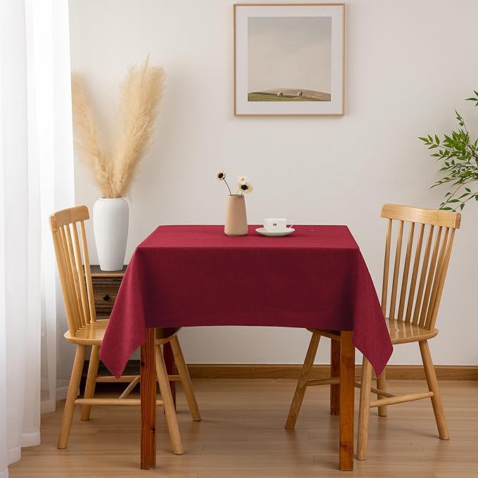 Hiasan Faux Linen Square Tablecloth - Wrinkle and Stain Resistant Washable Table Cloth for Kitchen Dining Room Holiday Table Cover for Dinner, Red, 30 x 30 Inch