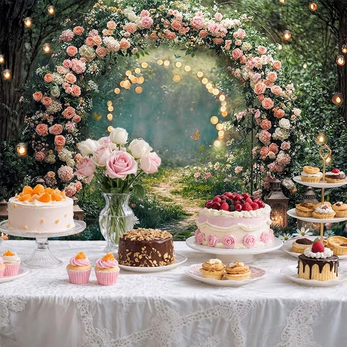 15x10ft Enchanted Forest Wedding Photography Backdrop Wonderland Roses Fairy Tale Backdrop Pink Flower Birthday Newborn Baby Shower Wedding Bridal Party Banner Photo Booth Props Anniversary Background