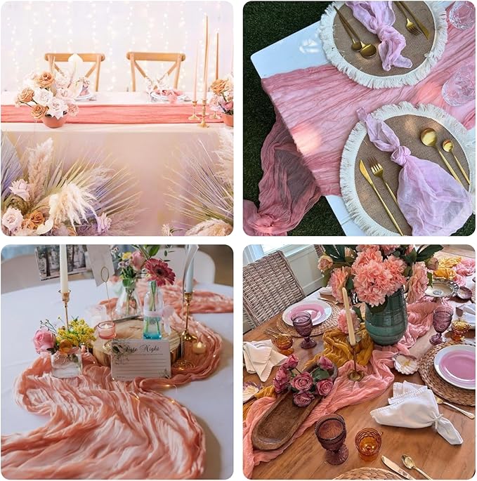 Sioloc 10 Pack Peach Coral Cheesecloth Table Runner Fall Autumn Decor for Home 10ft Table Cloth for Tea Wedding Birthday Party Baby Bridal Shower Halloween Thanksgiving