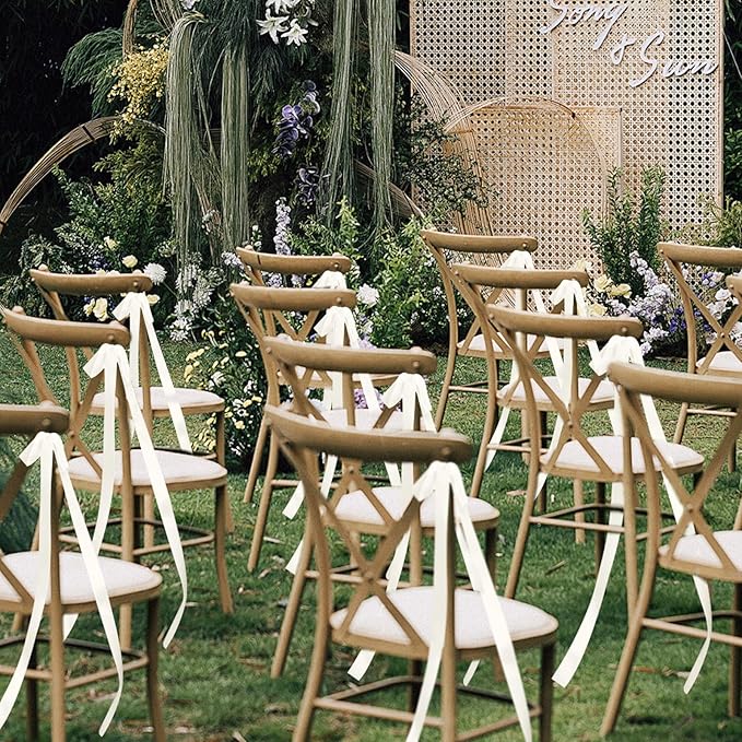 24 Pcs Large Wedding Ivory Ribbon Bows for Wedding Chairs Decorative Ribbon Sashes for Pew Back Elegant Ceremony Ribbons for Bridal Shower Banquet Marriage Ceremony