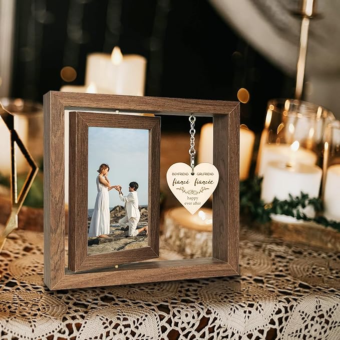 Fiancé Fiancée Picture Frame Engagement Gifts for Couples, Unique Fiance Gifts for Newly Engaged Couples Him Her Women, Display Two 4x6