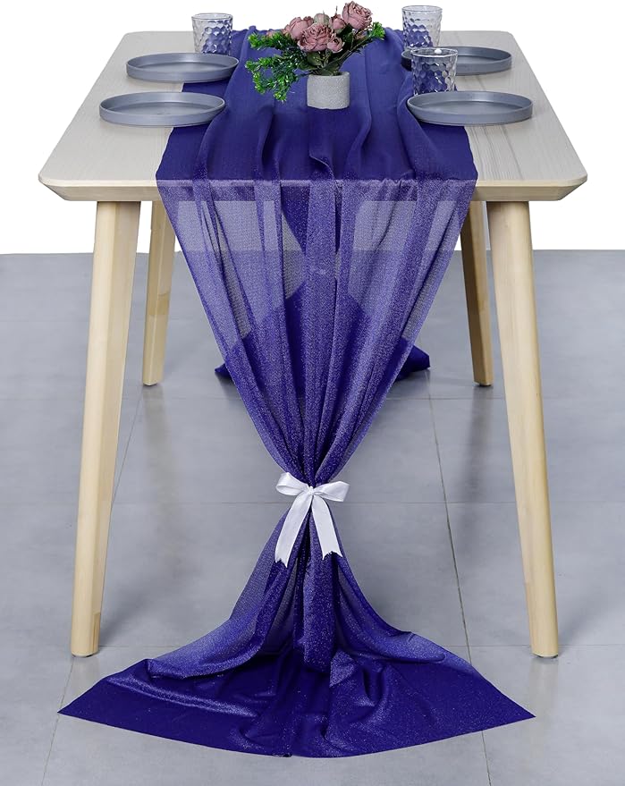 MDS Halloween Chiffon Table Runner - 25 Pack, 29 x 170 Inches, 14ft Each - Sheer Spooky Table Runners for Haunted House Parties, Trick-or-Treat Tables, Witchy Décor, Wedding & Events - Royal Blue