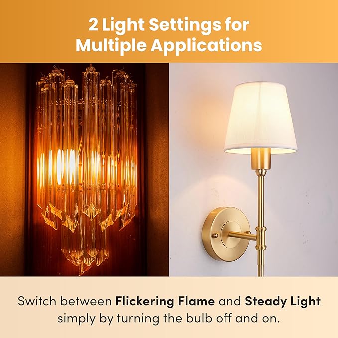 Fire Effect T6 T8 E12 LED Fire Candle Light Bulb Flame Flicker Tube Base Shape Novelty Lighting B11 Torch Rustic Farmhouse Bulbs 12mm Diameter, 100MM / 4.00" Total Length 120V ST15 3 Pack