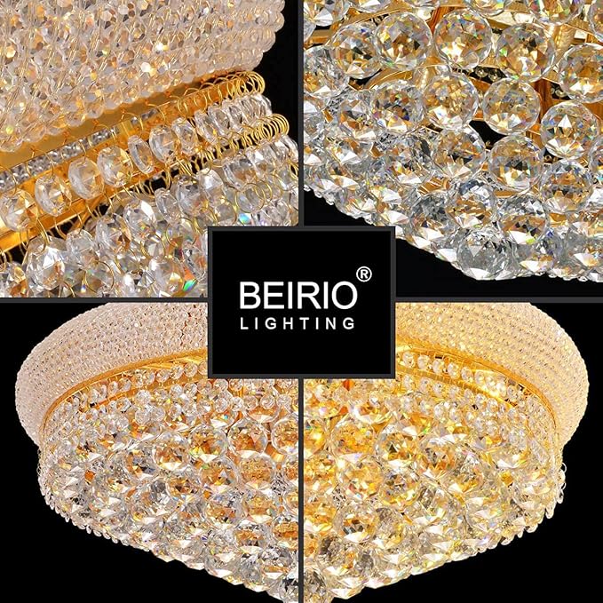 11-Lights Golden Finish Classic Empire Style K9 Crystal Chandelier Ceiling Light for Living Room Foyer Dining Room Hallway Bedroom (24×12 inch) New Packaging Easy to Install