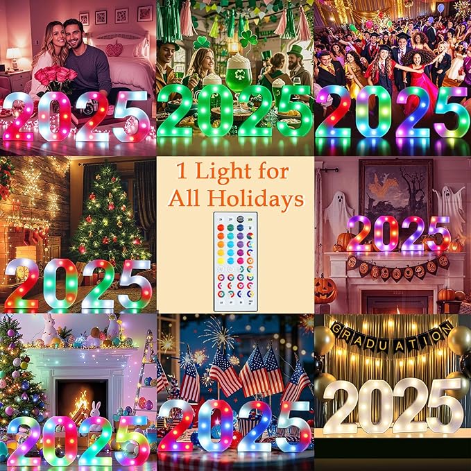 Pooqla Colorful Lighted Numbers with Remote, 35 Colors Light Up Numbers for Party, RGB LED Marquee Number Lights Gift for Girls Boys 8th Birthday Decoration Wedding Bar Night Light Home Decor Number 8