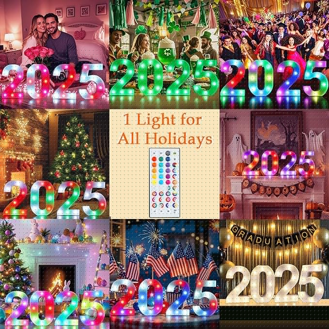 Pooqla Colorful Lighted Numbers with Remote, 35 Colors Light Up Numbers for Party, RGB LED Marquee Number Lights Gift for 5th Birthday Decorations, Wedding, Bar, Night Light, Home Decor, Number 5