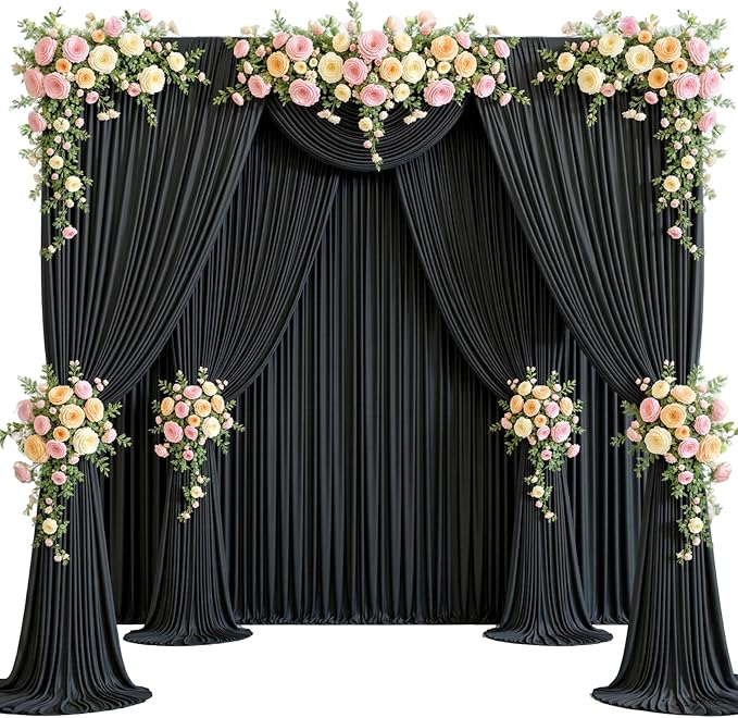 20ft x 12ft Black Backdrop Curtains Wrinkle Free Backdrop Curtain for Wedding Parties Black Fabric Backdrops Drapes Back Drop Cloth Bridal Shower Stage Curtains Wedding Decorations for Reception