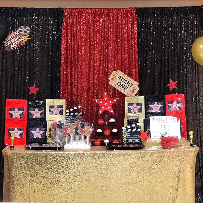 JYFLZQ Black Sequin Backdrop Curtains 4ft x 8ft 2 Panels Glitter Photo Booth Backdrops Sparkly Photography Background Drapes for Halloween Father's Day Graduation Birthday Parties