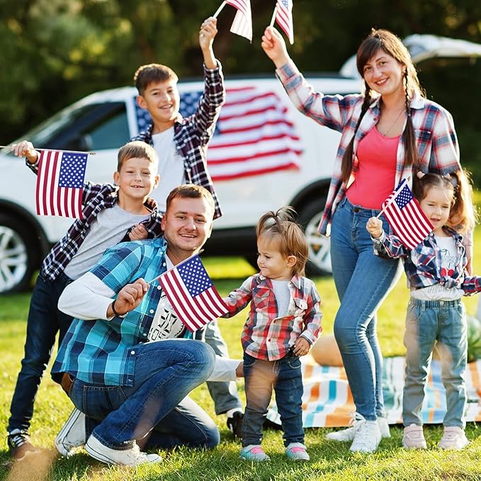 12 Pcs 8x12 Inch American Flags on Stick, Small US Wood Stick Flag with Kid-Safe Spear Top, American Flags for Outside, Memorial Day Decorations, 4th of July Decorations, Veterans Day Decor