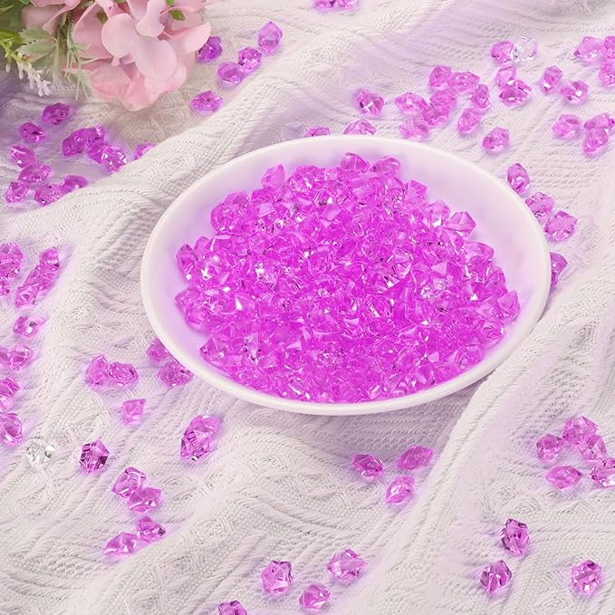 uxcell 1000pcs Fake Ice Rocks, Dazzling Clear Resin Crushed Ice Sparkling Fake Diamonds Gem Stones for Vases Fillers Table Scatter, Theme Party Favors, Rose Red