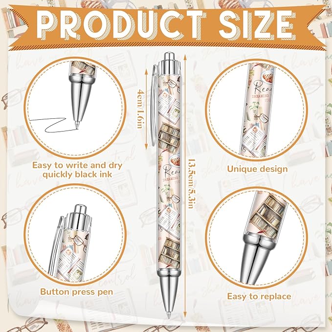 24 Pcs Book Lovers Pens Bulk Reading Theme Gifts Bookish Ballpoint Pens Reading Book Club Gifts Ideas for Women Readers Librarians Literary Lover Bookworms Appreciation Birthday Accessories