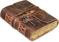Leather Journal with Deckle Edge Paper 7x5 inch and Vintage Key | Handmade Writing Notebook Diary | Bound Daily Notepad for Men & Women Medium, Sketch/Writing pad for Artists (Brown)