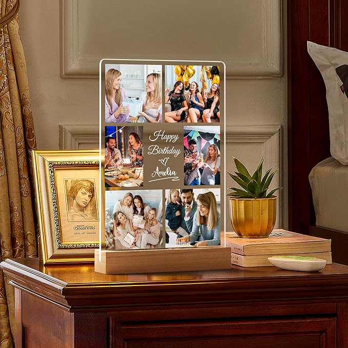 Custom Picture Frames with Photo, Personalized Collage Picture Frame with Night Light, Custom Photo Frame, Customized Best Friend Photo Gifts, Personalized Birthday Gifts for Women Friends Her Him