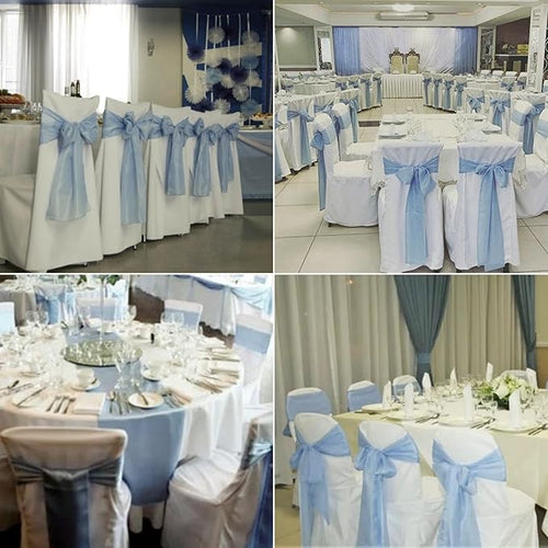 100 PCS Satin Chair Sashes Decorative Bow Chair Sashes Ties Back Ribbon Bows Chairs Cover Band for Wedding Birthday Party Ceremony Reception Events Banquet Home Kitchen Decor(7 x108 inch,Baby Blue)