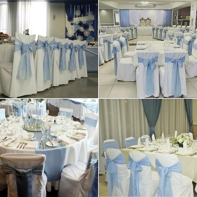 50 PCS Satin Chair Sashes Decorative Bow Chair Sashes Ties Back Ribbon Bows Seat Cover Band for Wedding Birthday Party Ceremony Reception Hotel Events Banquet Home Kitchen Decor(7x108inch,Baby Blue)
