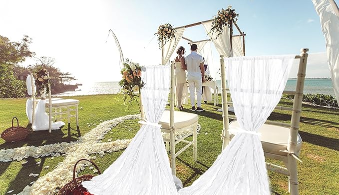 50 PCS Cheesecloth Chair Sashes, Bows Designed ChairSashes, 15.7x108 inch Chair Sashes for Aisle Decorations Universal Chairs Cover Decoration for Wedding Reception Party Banquet (White)