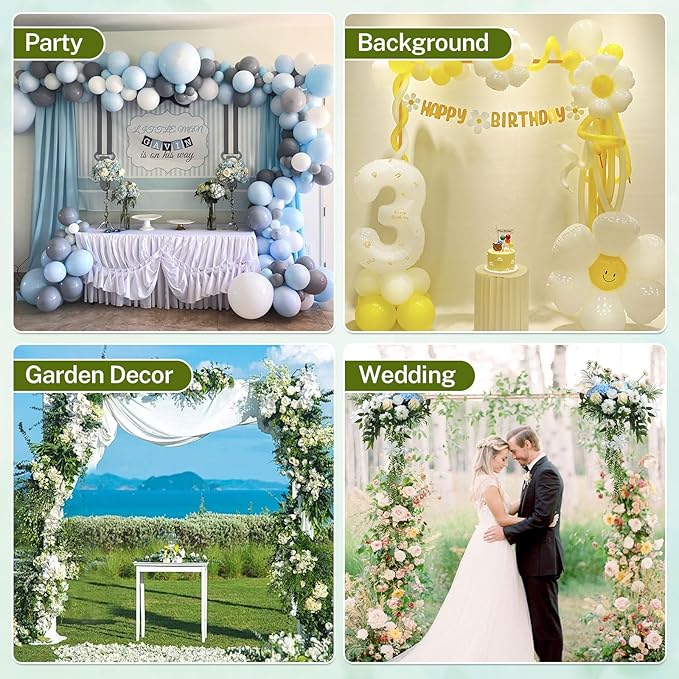 8FT Wedding Arch Backdrop Stand, Gold Square Back Drop Adjustable Stand Metal Arch Heavy Duty Backdrop Stand Kit Frame for Party Wedding Birthday Photobooth Decorations