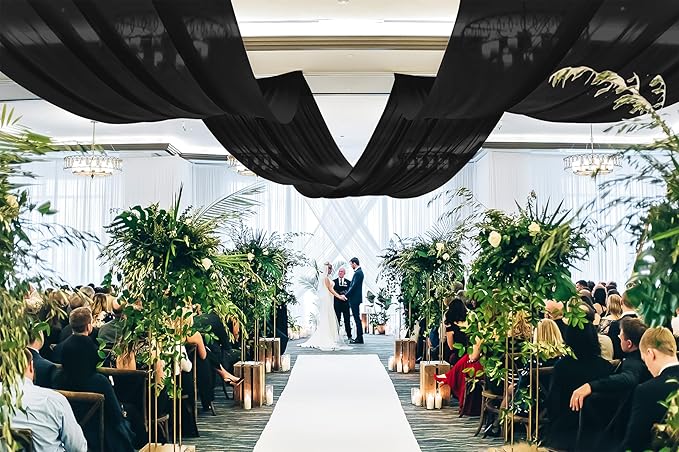 6 Panels Black Ceiling Drapes for Wedding, 5ftx10ft Ceiling Drapes Cheesecloth Sheer Fabric Curtain Wedding Arch Draping Fabric Romantic Ceilings Decorations for Weddings Party Ceremony Stage