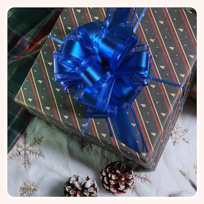 6 PCS 6 Inch Organza Blue Pull Bows - Perfect for Gift Wrapping, Wedding Decor, Car Bows, Birthday Parties, Christmas, and Valentine's Day