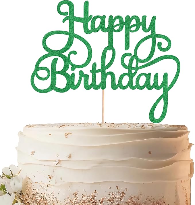 Happy Birthday Cake Topper - Green Glitter Birthday Party Cake Decoration Supplies - Happy Birthday Cake Decor, for Anniversary/Birthday Party Supplies Photo Booth Props