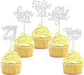 30pcs 21st Birthday Cupcake Toppers - Twenty One Legal 21st Cupcake Picks - Cheers to 21 Years Old - Silver Glitter Cake Decorations