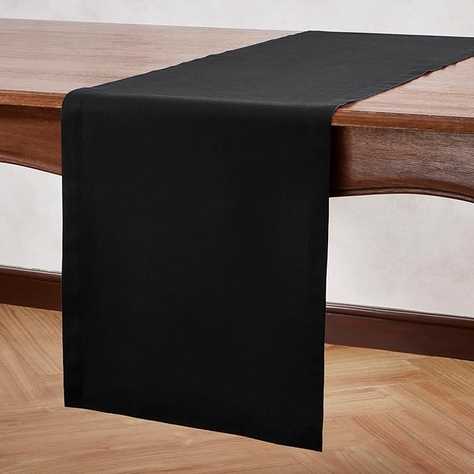 Cotton Linen Table Runner 48 Inches – Small Summer Black Table Runner 14 x 48 Inch – Washable Fabric Scarf Dresser Table Runner for Wedding Decoration, Gift – Eva