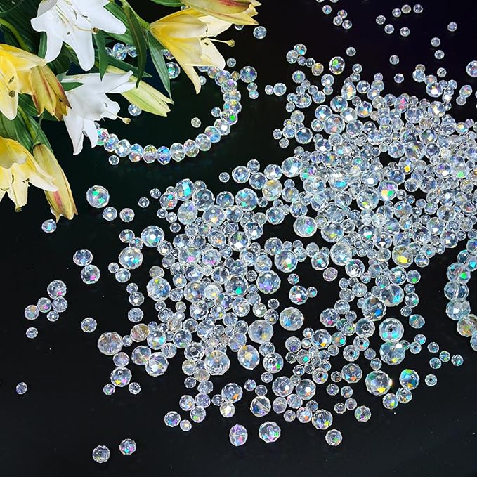 800Pcs 4/6/8/10mm Crystal Glass Beads for Jewelry Making Beads for Bracelets Necklace Pendants Making Supplies(White AB Color)
