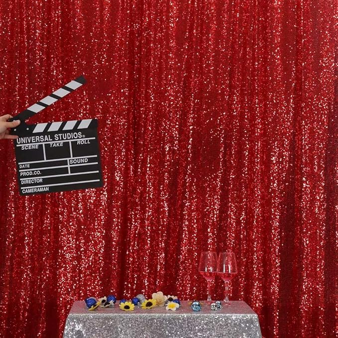 SquarePie Sequin Backdrop 6FT x 8FT Red Curtain Background for Wedding Party Christmas