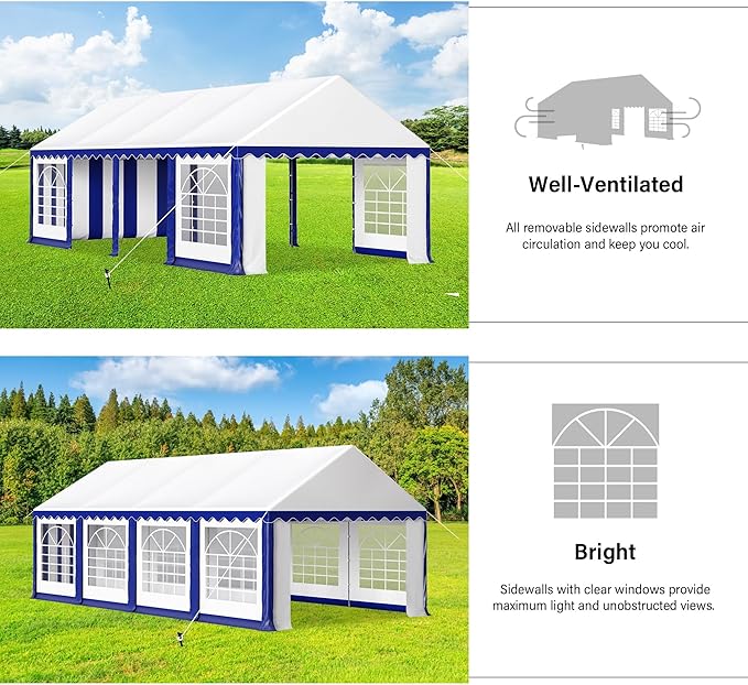 HERA'S PALACE 13'x 26' Outdoor Tents for Parties Large Canopy Tent with 10 Removable Sidewalls Heavy Duty Party Tent for Graduation Wedding and Birthday (Blue)