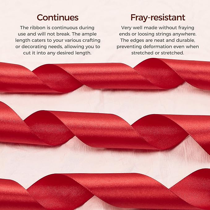 Red Satin Ribbon 3/8 inch X Continuous 100 Yards, Single Face Polyester Ribbon Perfect for Gift Wrapping, Flower Bouquet, Wedding Decor, Crafts, Bow Making, Sewing and More