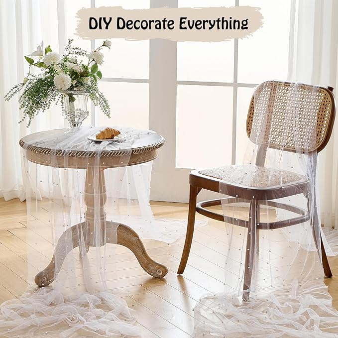 Fanami 3 Pack Pearl Table Runner -10FT Ivory White Boho Tulle Table Runners 120 Inches Long Rustic Sheer Lace Fabric Centerpieces for Wedding Arch Birthday Party Bridal Veil Baby Shower Decorations