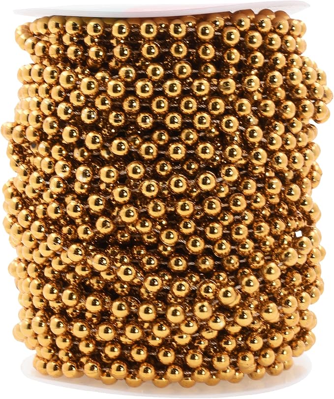 Mandala Crafts 6mm Faux Dark Gold Pearl Beads Roll - 27 Yards Strand of Fake Pearls Chain Garlands Spool String for Christmas Tree, Wedding, Party, Vases, DIY Decoration