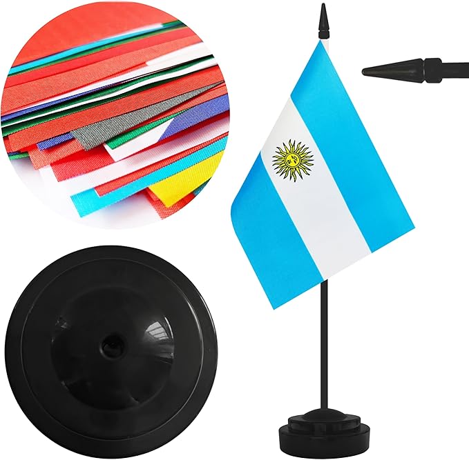 12 Pack Argentina Desk Flags, Argentine Desktop Flag, Small Miniature Office Flags with 12" Black Pole and Black Base, Offices, Classroom, Home, Festival Decoration (Argentina)