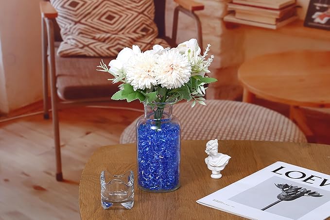 LAIDANLA 500PCS Blue Acrylic Gems Vase Fillers Fake Ice Cubes Plastic Diamonds Fake Crushed Rocks for Centerpiece DIY Party Table Scatter Prop Wedding Decoration Accessories