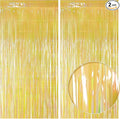 2 Pack Yellow Iridescent Streamers Backdrop, 3.3x6.6ft Foil Fringe Curtains Gold Holographic Door Tinsel Streamers for Birthday, Wedding, Holiday, Bachelorette, Theme Party Decorations