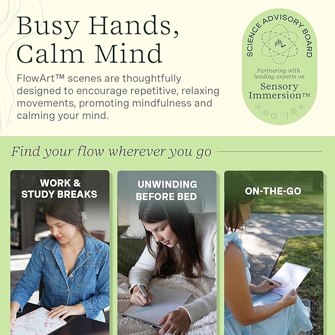 Lifelines FlowArt Activity Pad, 4-Pack - Guided Art Meditations with Markers - Color by Number/Letter, Dot Art and More Coloring Books for Teens, Adults & Seniors