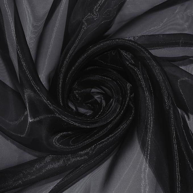 P Pothuiny Sheer Organza Fabric by The Yard, 1 Yard x 60 Inch Wide Bridal Black Organza Tulle Fabric Roll Shiny Gauze Fashion Dress Sewing Craft for Wedding Party Decorations Backdrop