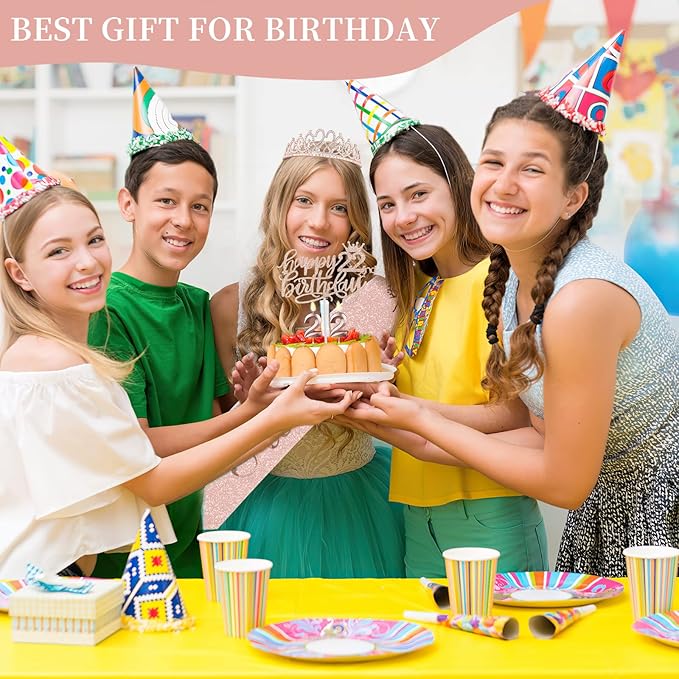 22 Birthday Decorations for Women Including Sash and Tiara, Cake Topper and Candles, 22nd Birthday Gifts for Women, Rose Gold Party Decor Supplies