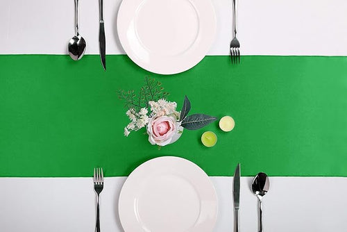 10-Pack Satin Table Runner Emerald 12 x 108 inches Long, Table Runners for Wedding, Birthday Parties, Banquets Decorations（10 Pack, 12x108 Inch, Emerald）