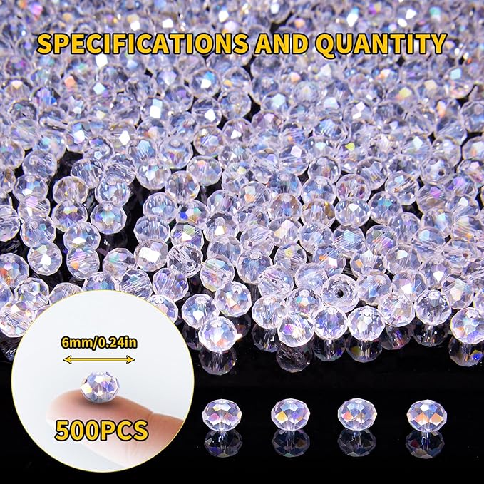 500Pcs 6mm Crystal Glass Beads for Jewelry Making Beads for Bracelets Necklace Pendants Making Supplies(Light Purple)