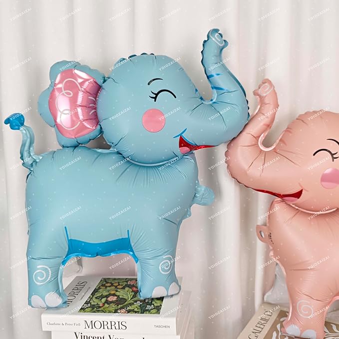 2PCS Matte self-standing elephant animal balloon 3D Jungle Large Elephant Foil Balloons For Kids safari themed birthday party gender indication baby shower Decor supplies Blue