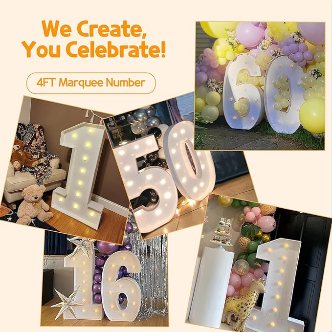Marquee Numbers 4 Feet Tall Large Light Up Numbers 1st 16th 21st Wild One Birthday Decorations Girl Boy Big Yellow Light Outdoor Anniversary Decorations Balloon Arch Kit Party Backdrop 1