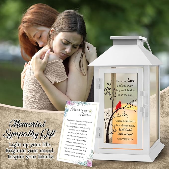Memorial Lantern Bereavement Gifts in Memory of Loved One - Remembrance Sympathy Gifts for Loss of Mother or Father with LED Candle and Remote